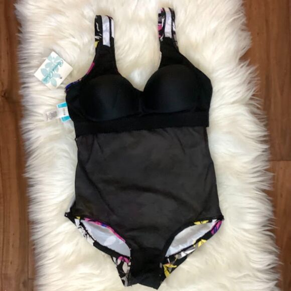 Swimsuits for All Beach Belle Bright Floral Sarong Front Swimsuit Size10 NWT - Picture 6 of 10